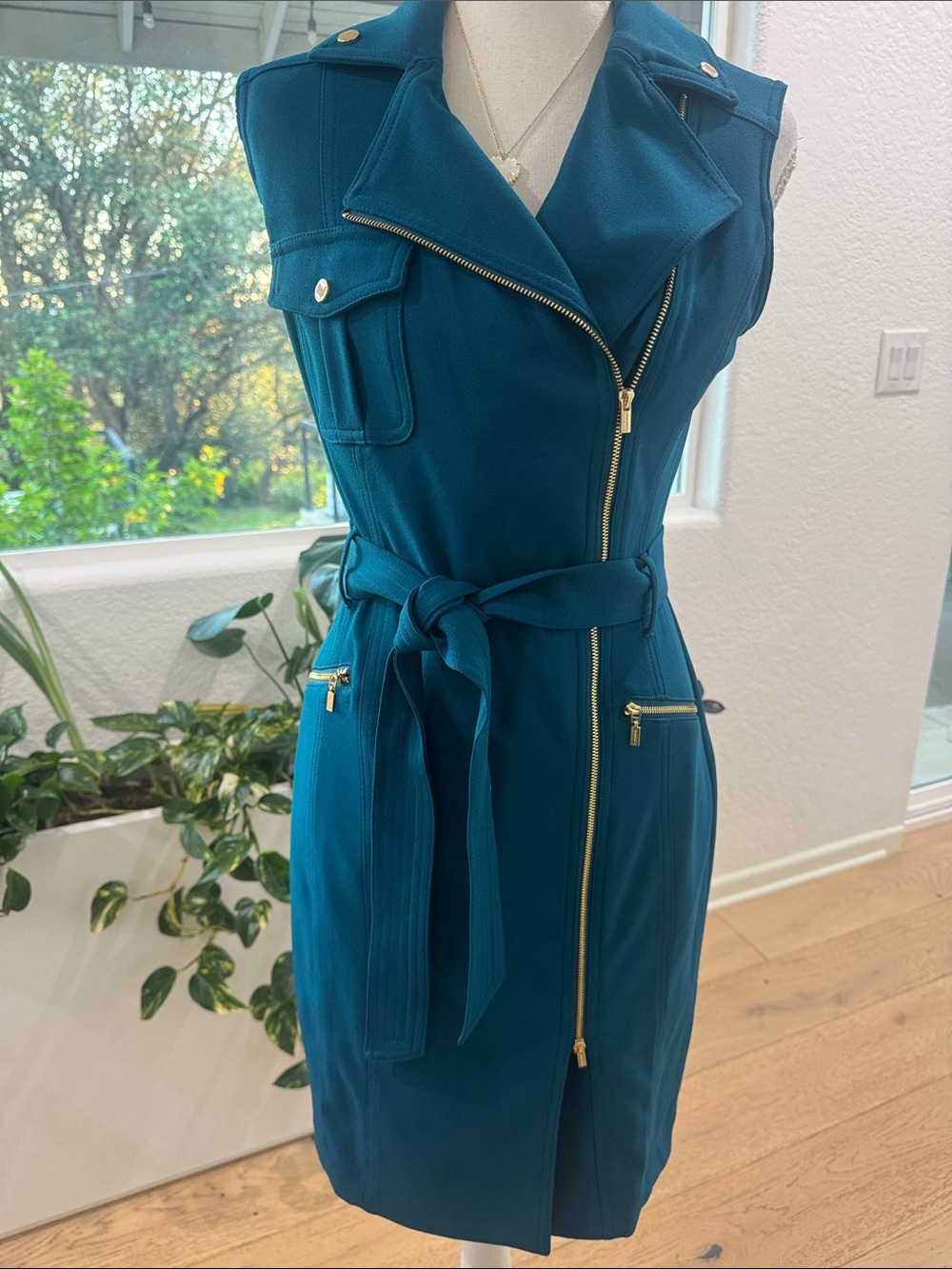 Calvin Klein Teal Sleeveless Zip-Belt Midi Dress Office/Work Dress size 2 New